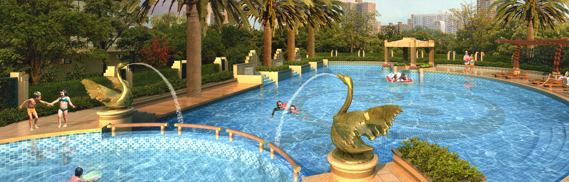 別墅休閑生活（泳池、魚池、水景）